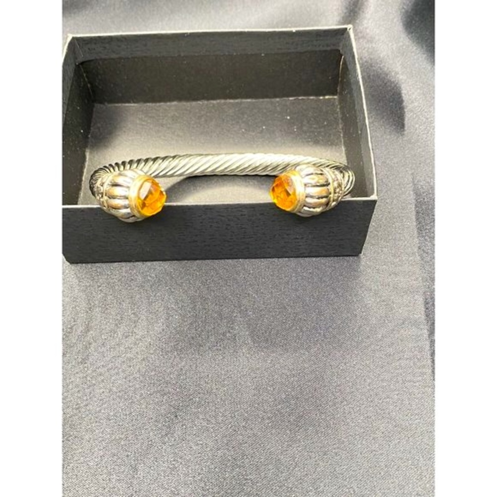 Twisted Cable Cuff Bracelet Silver Tone With Cabochon Ends NWOT - Picture 8 of 11